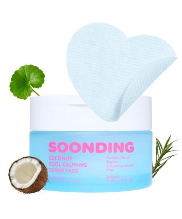 SOONDING Coconut Cool Calming Toner Pads | Instant 7 C Cooling, Exfoliating & Soothing with Centella, Tea Tree & PHA | Menthol Free | Dual-Texture 60 Pads | for All Skin Types | Korean Skin Care