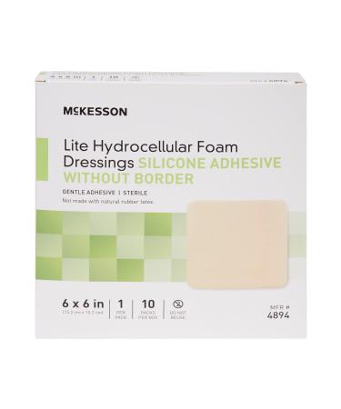 McKesson Hydrocellular Foam Dressing - Silicone Gel Adhesive Wound Dressing - 6 in x 6 in 10 Count 1 Pack 6 X 6 Inch ( 10 ct)