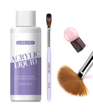 Saviland Monomer Acrylic Nail Liquid: 4.06 oz EMA Acrylic Liquid Monomer with #12 Acrylic Nail Brush for Acrylic Powder Acrylic Nail Extension Non-Yellowing Monomer for Beginners Home & Salon DIY 2-Acrylic Liquid with Brush