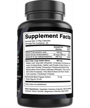Best Naturals Day-to-Day Lung Support Supplements 90 Veg Cpasules - Made with Mullein Quercetin Cordyceps Nettle Feverfew Marshmallow Olive Leaf Extract 90 Count (Pack of 1) - Buy Online on GoSupps.com