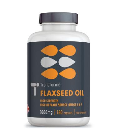 Transforme Flaxseed Oil Capsules 1000mg Cold Pressed Omega 3 6 9 180 Softgels High in Alpha Linolenic Linoleic & Oleic Acid 2000mg Serving Lactose & Gluten Free