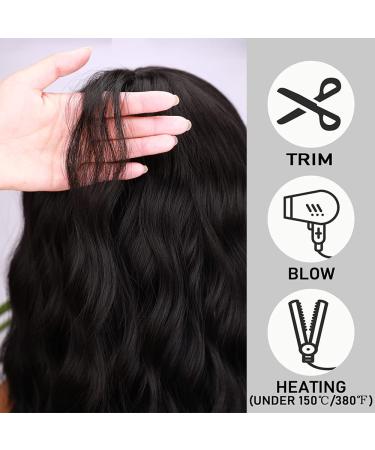 Chic 14 Inch Natural Black Bob Wig with Bangs for Women - Elegant Short Curly Wavy Hair Extensions - Buy Online on GoSupps.com