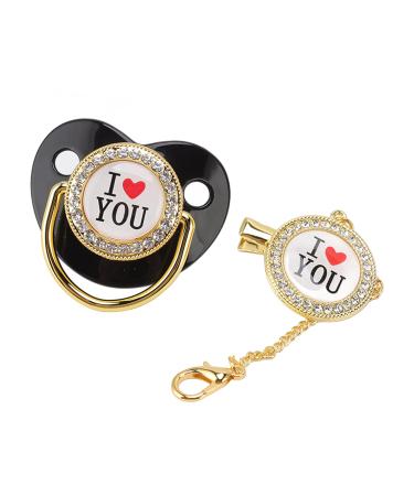 Baby Pacifier Bling Pattern Infant Pacifier with Chain Clip for Newborns (Black) Pacifier