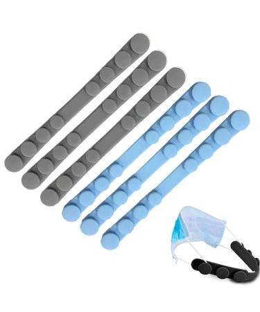 Extenders Ear Savers 6PCS SlickMart Anti-Slip Silicone Extension Hook 8 Gear Adjustable Strap Extension Holder for Ear Pain Relieved Tight Ear Straps(2 Color) A Blue/Gray