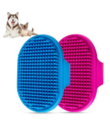Dog Bath Brush , Aoche Pet Bath Comb Brush Soothing Massage Rubber Comb 2pcs with Adjustable Ring Handle for Long Short Haired Dogs and Cats (blue+rose) - Buy Online on GoSupps.com