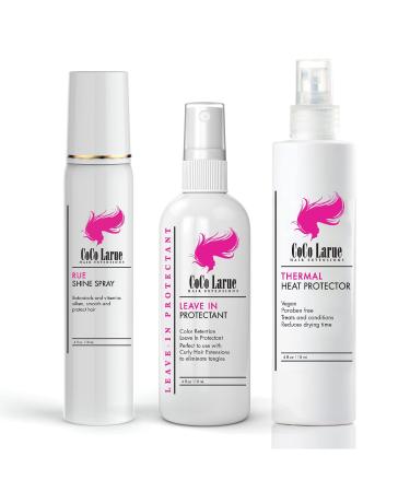 CoCo La Rue Heat Protectant Spray for Women-Heat Protectant Styling Package - Firm Hold and Weightless Hold- No Frizz and Humidity- Paraben Free Hairspray 4oz- Exotic Blend and Shiny Finish Heat Protectant Spray Package (3-Pack)