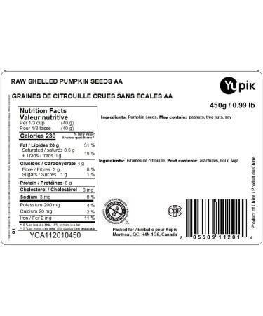Yupik Raw Pumpkin Seeds No Shell 450 g GMO-Free Gluten-Free Kosher Shelled Pepitas Salt-Free Oil-Free Plant-Based Protein Source of Fiber Healthy Snacks Ideal for Baking & Topping Raw Pumpkin Seeds Shelled Kernels 450 g - Buy Online on GoSupps.com