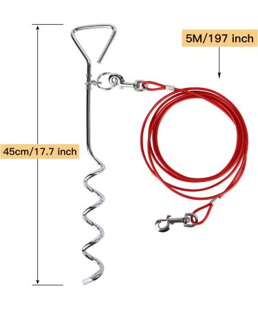 16ft(5M) Dog Tie Out Cable with 18" Spiral Ground Stake Spike - Out for Outdoor Yard and Camping - Small to Medium Dogs (Red 16ft(5M) cable 18" stake) 5M Red - Buy Online on GoSupps.com