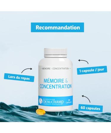 Laboratoire Beauchamp - MEMORY AND CONCENTRATION Dietary supplement - 60 capsules - Omega 3 rich oil - Good cognitive functions - Memory - Concentration - Developed in France - Buy Online on GoSupps.com