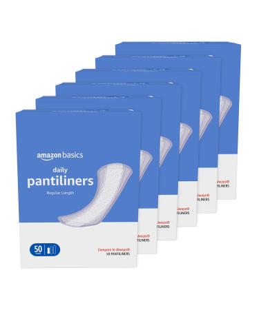Amazon Basics Daily Pantiliner Regular Length 300 Count 6 Packs of 50 (Previously Solimo) 50 Count (Pack of 6)