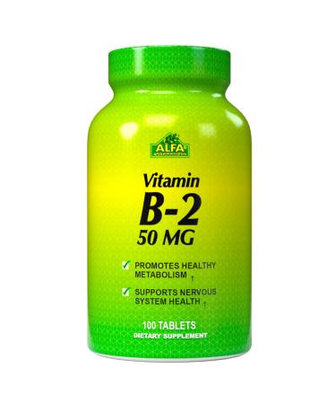 ALFA VITAMINS Vitamin B2 (Riboflavin) 50mg Gluten Free, Non-GMO - 100 Tablets