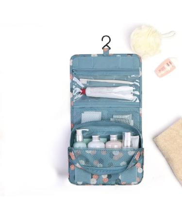 Travel Hanging Toiletry Bag for Women - Waterproof Cosmetic Organizer with Blue Flowers Design - Buy Online on GoSupps.com