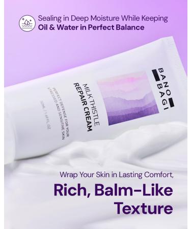 BANOBAGI Milk Thistle Repair Cream - Skin Barrier Repair Face Cream with Hyaluronic Acid & Panthenol | Non-Comedogenic Face Moisturizer for Sensitive Skin | Korean Skin Care | Fragrance Free | 1.69oz - Buy Online on GoSupps.com
