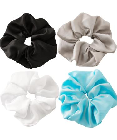 SCRMROIA 4 Packs Silk Oversized Scrunchies 7.8inch/20cm Extra Large Hair Scrunchie Soft Donut Hair Ties Elastics Ponytail Holder Hair Bands Hair Ropes Fluffy Cloud