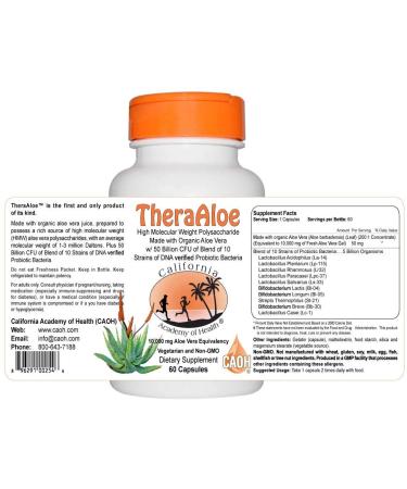 CALIFORNIA ACADEMY OF HEALTH TheraAloe 200X High Molecular Weight Polysaccharide Organic Aloe Vera 60 Capsules