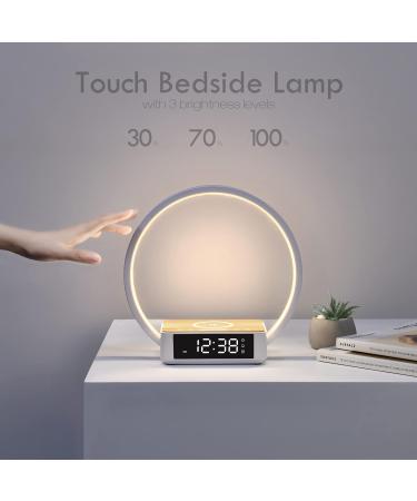 Buy Wilit LED Bedside Lamp with Wireless Charging - Dimmable Touch Light Alarm Clock 3 Brightness Levels Warm Night Light Wood & White Design for Bedrooms - International Shipping Available - Buy Online on GoSupps.com