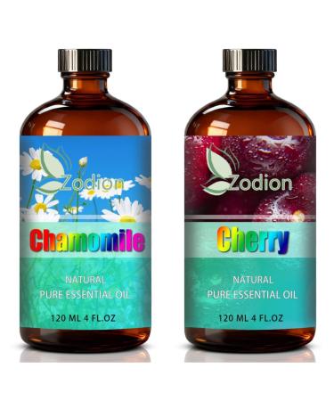 Cherry Essential Oil 4 Fl Oz and Chamomile Essential Oil 4 Fl Oz - Cherry & Chamomile Oil for Diffuser Aromatherapy Home Fragrance Skin & Hair Care DIY Candle & Soap Making Yoga