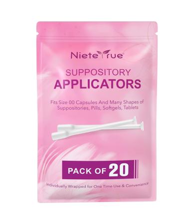 Nieteyrue (20 Packs) Suppository Applicator for Women Fit to Size 00 Cap-sules and Many Shapes of Suppositories Tablets Feminine Care Vaginial Applicators from Individually Wrapped 20 Count (Pack of 1)