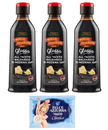 Monari Federzoni Glaze with Balsamic Vinegar of Modena Ice Cream Set of 3 Ice Cream with Balsamic Vinegar of Modena PGI 300 g + 1 x Free Felce Azzurra Talc Bag 100 g