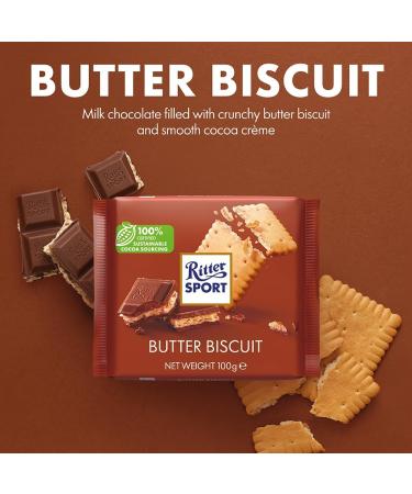  Ritter Sport RITTER SPORT - Butter Biscuit 100g Whole Milk Chocolate with a Biscuit Coated in Cocoa Cream - Take it anywhere - Box of 11 tablets - Buy Online on GoSupps.com