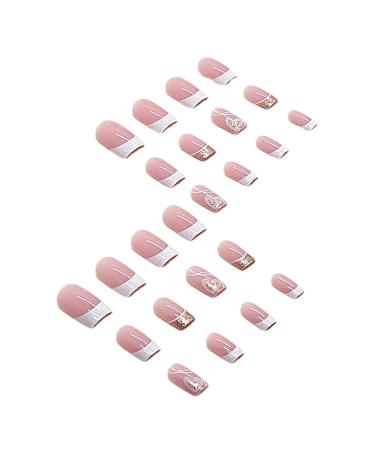1 Set Press on Nails French Square Fake Nails Full Cover Short Press on Nails Reusable Short Nails Press on Cute Press on Nails Set for Women DIY Home Party