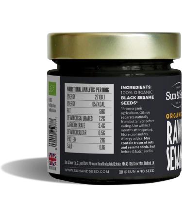 Sun & Seed Organic Raw Black Sesame Tahini - 200g | 100% Whole Black Sesame Seeds | Vegan Gluten Dairy Soy Free - Buy Online on GoSupps.com