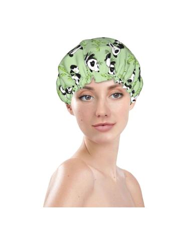 Bamboo Reusable Shower Cap with Sketch Panda Design | Waterproof Double Layer Bathing Hat for Women, Kids, and Men - Buy Online on GoSupps.com