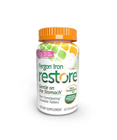 Fergon Iron Restore Chewable Tablets - Gentle on Stomach  Non-Constipating - 27mg Iron for Energy Support   60 Tablets 60 Count (Pack of 1)