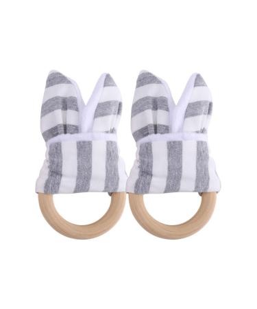 Teething Ring Teether Teething with Decoration Natural Wood for Girls and Boys Babies Children 2Pcs(Gray)