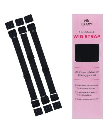 Milano Collection 3 Pack No-Slip Removable Adjustable Wig Straps for Glueless Installs, Wig-Making & DIY in Soft Comfort Elastic Material, Secure Non-Slip Wig Bands (Black)