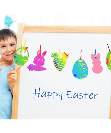 Whaline Easter Scratch Art Paper Set - 72Pcs Bunny Egg Rabbits Shape Scratch Paper Kit for Kids DIY Crafts - Colorful Hanging Ornaments for Easter Holiday - Buy Online on GoSupps.com