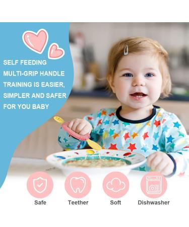 Vicloon Silicone Self Feeding Spoon and Fork Set for Babies - Pink & Blue Color Contrast | Baby Weaning Utensils for Infant & Toddler | BPA-Free, Easy Grip | 6 Months - Buy Online on GoSupps.com
