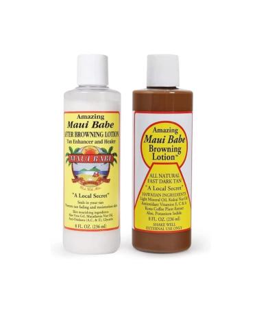 Maui Babe Tanning Lotion Set! Includes Browning Lotion 8 Oz And After Browning Lotion 8 Oz! Infused With Skin Nourishing Ingredients! Prevents Tan Fading & Moisturizes Skin!