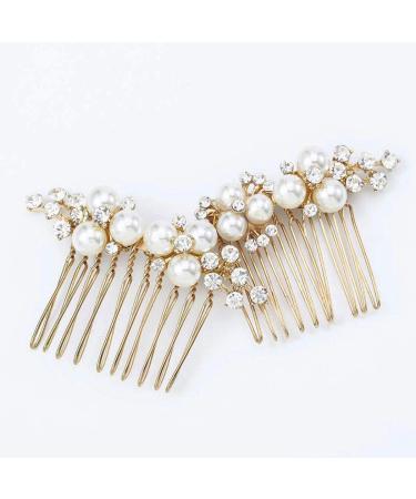 Asooll Gold Wedding Pearl Hair Comb Bride Crystal Headpiece Bridal Rhinestone Hair Clip Hair Accessories for Women and Girls (Set of 2) (A-Gold)