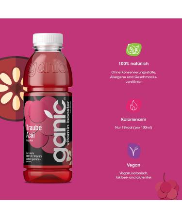 Buy Ganic Grape Acai Flavored Vitamin Water - Low-Calorie Vegan Magnesium & B6/B12 - 12 x 500ml - International Shipping Available - Buy Online on GoSupps.com