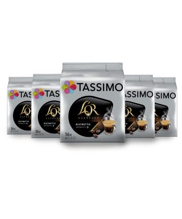 Tassimo 80 Dosettes Caf Espresso Ristretto L'OR Compatibles avec les machines TASSIMO 80 Caf s Cors et Puissant 5 packs de 16 dosettes ( L'emballage peut varier ) L'OR Ristretto 16 unit (Lot de 5)