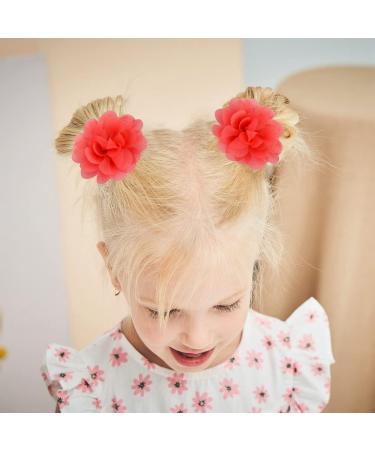 ALinmo 40pcs 2 Chiffon Flower Ribbon Clips for Baby Girls - 20 Color Pairs - Buy Online on GoSupps.com