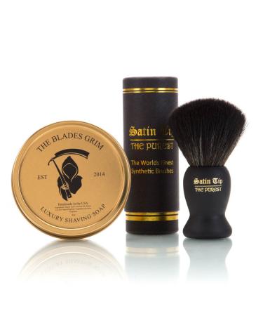 & Satin Tip Black Synthetic Shave Brush & Smolder Soap Kit