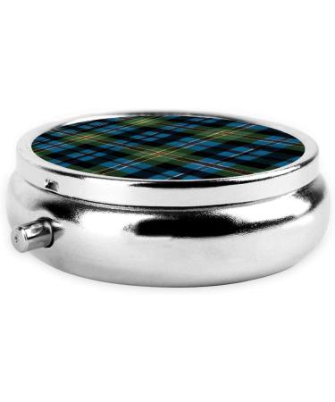 Blue and Green Scottish Tartan Round Pill Box | 3-Compartment Mini Pill Organizer | Portable Travel Medicine Holder - Buy Online on GoSupps.com