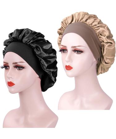 AliLeader 2Pcs Silk Hair Wrap for Sleeping - Black+Gold Satin Bonnet for Curly Hair - Buy Online on GoSupps.com
