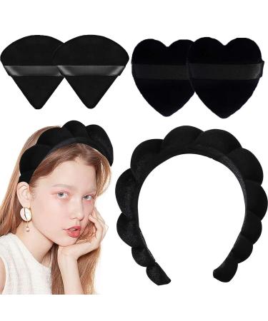 TNZLTDW Black Headband for Women with 4 Powder Puffs - Spa Headband for Skincare and Makeup | Non-Slip Skin Care Tool - Buy Online on GoSupps.com