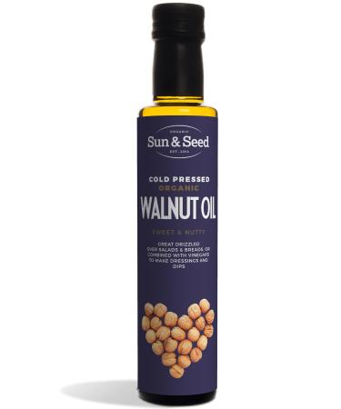 Organic Walnut Oil (Cold Pressed) by Sun & Seed - 250ml - Made from 100% Organic Walnuts - Great Source of Omega-3 - Vegan Friendly - Pure & Refined