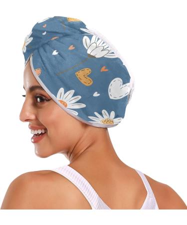 White Daisy Flower Blue Hair Towel 2 Pack | Super Absorbent Quick Dry Hair Turbans for Women & Girls - Buy Online on GoSupps.com