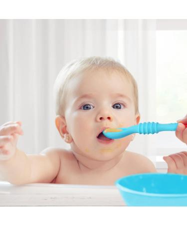 Vicloon Baby Fork and Spoon Set - 2Pcs Silicone Self Feeding Utensil for Infant/Toddler - Easy Grip Toddler Cutlery Kit in Blue - Buy Online on GoSupps.com