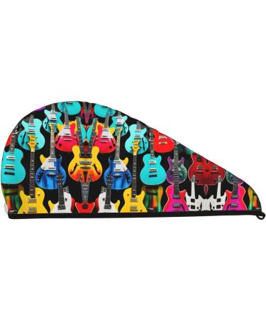 Colorful Guitars Coral Velvet Dry Hair Cap | Unisex Wet Towel Wrap for Bathroom Pool Beach & Home Accessory - International Shipping Available - Buy Online on GoSupps.com