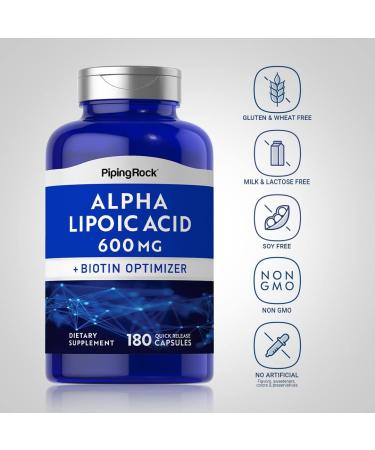 Buy Piping Rock Alpha Lipoic Acid 600 mg | 180 Capsules | Biotin Optimizer | Non-GMO & Gluten Free Supplement for Optimal Health - Buy Online on GoSupps.com
