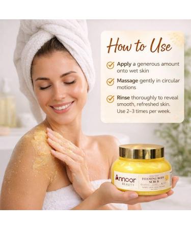 Citrus Gold Foaming Sugar Body Scrub by Annoor Beauty with Lemon Turmeric Honey & Shea Butter Exfoliating & Moisturizing Body Polish for Glowing Skin 8 oz / 250 ml - Buy Online on GoSupps.com