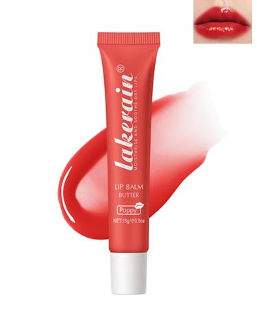 Lip Butter Balm Poppy Hydrating Tinted Butter Lip Gloss Sheer Lip Mask Lip Care Moisturizer Soothing Lip Treatment Makeup Non-Sticky Jelly Glow Reviver Fat Lip Oil Christmas Gift for Women-04 04#