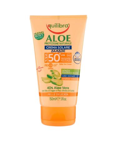 Equilibra Solari aloe sunscreen for children SPF 50+ sunscreen for children based on aloe vera almond milk and vitamin E protects against burns and erythemes water resistant 150 ml