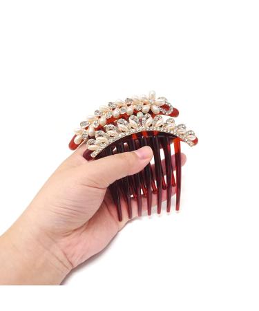 Honbay 2PCS Pearl Crystal Rhinestone Hair Side Combs - Floral Twist Hairpin for Women - Buy Online on GoSupps.com